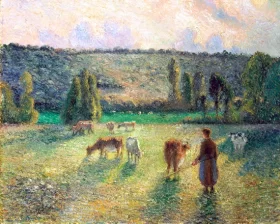 Girl Tending Cows at Eragny 1884 by Camille Pissarro Girl Tending Cows at Eragny 1884 by Camille Pissarro