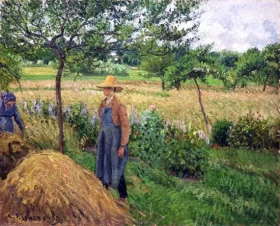 Gardener Standing by a Haystack, Overcast Sky, Éragny 1899 by Camille Pissarro Gardener Standing by a Haystack, Overcast Sky, Éragny 1899 by Camille Pissarro