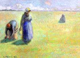 Trois femmes cueillant de l'herbe, 1886 by Camille Pissarro Trois femmes cueillant de l'herbe, 1886 by Camille Pissarro