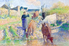 Vaches s'abreuvant dans un ruisseau, Osny 1886 by Camille Pissarro Vaches s'abreuvant dans un ruisseau, Osny 1886 by Camille Pissarro