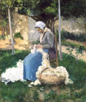 Peasant Woman Carding Wool 1875 by Camille Pissarro Peasant Woman Carding Wool 1875 by Camille Pissarro
