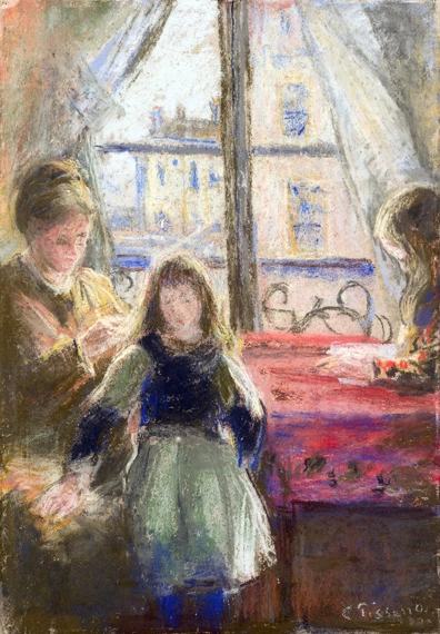 At the Window, Rue des Trois FrèRes by Camille Pissarro, oil painting reproduction on canvas At the Window, rue des Trois Frères by Camille Pissarro