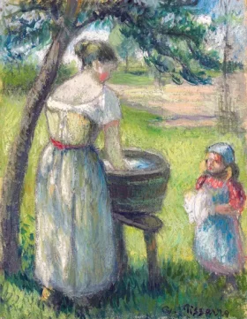 Femme lavant du linge, avec enfant 1898 by Camille Pissarro Femme lavant du linge, avec enfant 1898 by Camille Pissarro