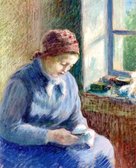 Femme raccommodant des bas 1881 by Camille Pissarro Femme raccommodant des bas 1881 by Camille Pissarro