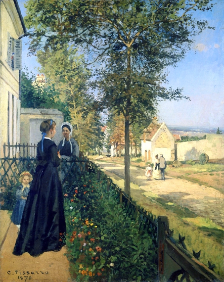 The Conversation, Louveciennes 1870 by Camille Pissarro, oil painting reproduction on canvas The Conversation, Louveciennes 1870 by Camille Pissarro