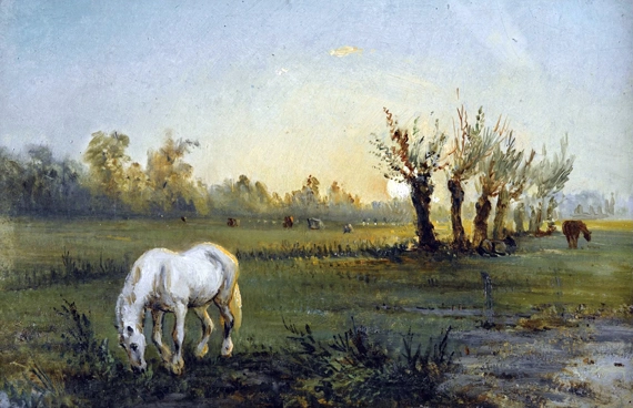 Cheval Blanc Dans un Pré 1856 by Camille Pissarro, oil painting reproduction on canvas Cheval Blanc Dans Un Pré 1856 by Camille Pissarro
