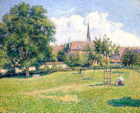The House of the deaf Woman and the Belfry at Eragny 1886 by Camille Pissarro, oil painting reproduction on canvas The House of the Deaf Woman and the Belfry at Eragny 1886 by Camille Pissarro