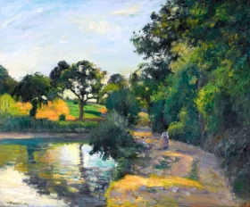 L'étang au Soleil Couchant, Montfoucault 1874 by Camille Pissarro L'étang au Soleil Couchant, Montfoucault 1874 by Camille Pissarro