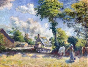 Paysage à Melleray, Femme Donnant à Boire à des Chevaux 1881 by Camille Pissarro Paysage à Melleray, Femme Donnant à Boire à des Chevaux 1881 by Camille Pissarro