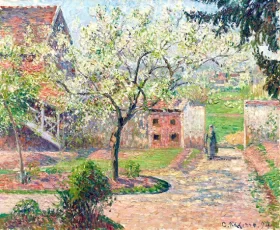 Plum Trees In Éragny, The Artist's House by Camille Pissarro