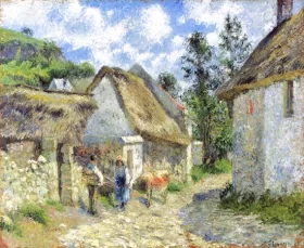 Rue des Roches au Valhermeil à Auvers-Sur-Oise, Chaumières et Vache 1880 by Camille Pissarro Rue des Roches au Valhermeil à Auvers-Sur-Oise, Chaumières et Vache 1880 by Camille Pissarro