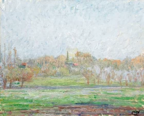 View of Bazincourt, Brouillard, In The Mist 1894 1894 by Camille Pissarro View of Bazincourt, Brouillard, In The Mist 1894 1894 by Camille Pissarro