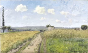 June Morning at Pontoise 1873 by Camille Pissarro June Morning at Pontoise 1873 by Camille Pissarro