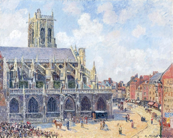 L’ÉGlise Saint-Jacques à Dieppe, Matin, Soleil 1901 by Camille Pissarro, oil painting reproduction on canvas L'église Saint-Jacques à Dieppe, Matin, Soleil 1901 by Camille Pissarro