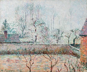 Paysage avec maisons et mur de clôture, givre et brume, Éragny 1892 by Camille Pissarro Paysage avec maisons et mur de clôture, givre et brume, Éragny 1892 by Camille Pissarro