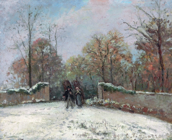 EntréE de La ForêT de Marly, Effet de Neige 1870 by Camille Pissarro, oil painting reproduction on canvas Entrée de la forêt de Marly, effet de neige 1870 by Camille Pissarro