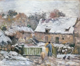 Farm at Montfoucault in snow by Camille Pissarro Farm at Montfoucault in snow by Camille Pissarro