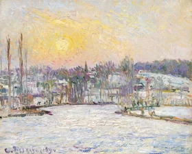 View of Bazincourt, Snow Effect, Sunset 1892 by Camille Pissarro View of Bazincourt, Snow Effect, Sunset 1892 by Camille Pissarro