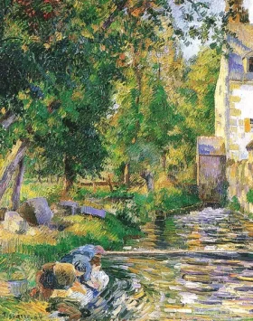 The Wash-House and the Petit-Moulin at Osny 1884 by Camille Pissarro