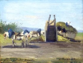 Chevaux blancs et charrettes 1862 by Camille Pissarro