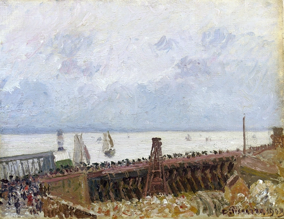 EntréE du Port du Havre, Temps Gris 1903 by Camille Pissarro, oil painting reproduction on canvas Entrée du port du Havre, temps gris 1903 by Camille Pissarro