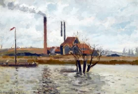 Usine à Saint-Ouen-L'aumône, La Crue de L'oise 1873 by Camille Pissarro
