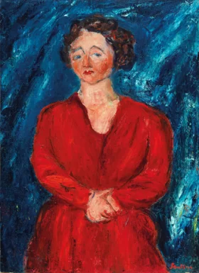 La Femme en rouge au fond bleu 1928 by Chaïm Soutine