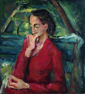 Femme en rouge assise sur un banc by Chaïm Soutine