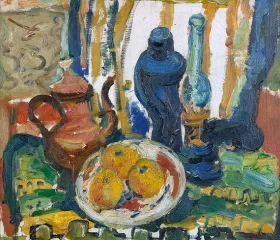 Still life with fruit, coffeepot and a oillamp 1938 by Chaïm Soutine Still life with fruit, coffeepot and a oillamp 1938 by Chaïm Soutine