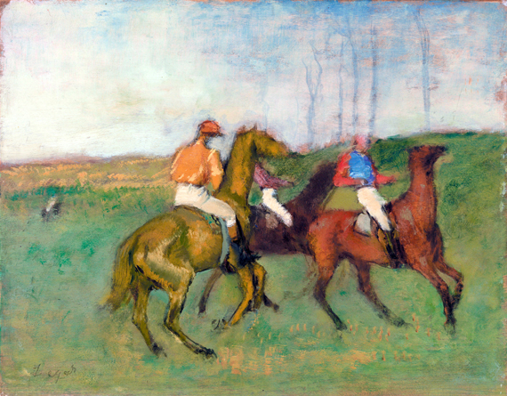 Jockeys and Race Horses by Edgar Degas, oil painting reproduction on canvas Jockeys and Race Horses by Edgar Degas