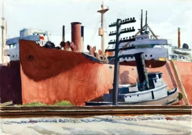 Docked Freighter and Tugboat by Edward Hopper Docked Freighter and Tugboat by Edward Hopper