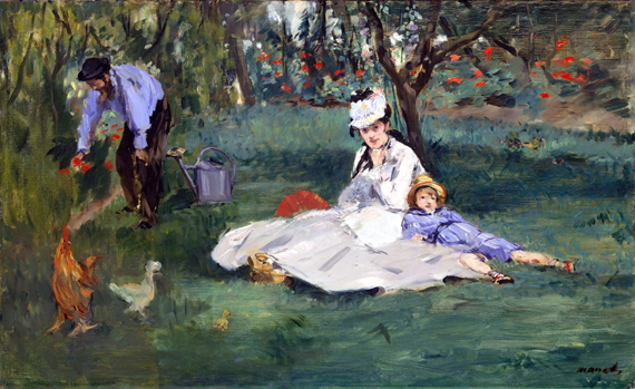 The Monet Family in Their Garden at Argenteuil 1874 by Edouard Manet, oil painting reproduction on canvas The Monet Family in Their Garden at Argenteuil 1874 by Edouard Manet