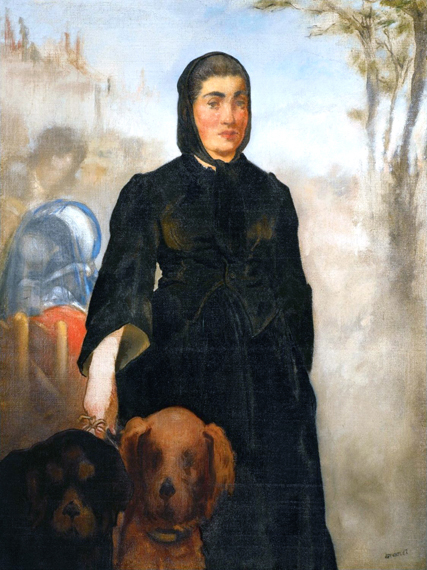 Woman with dogs 1862 by Edouard Manet, oil painting reproduction on canvas Woman with dogs 1862 by Edouard Manet