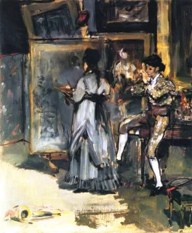 Eva Gonzalès painting in Manet's studio by Edouard Manet