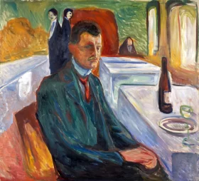 Self Portrait With A Bottle Of Wine by Edvard Munch