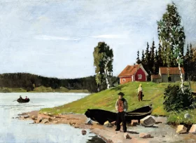 Bay With Boat And House by Edvard Munch