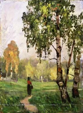 Birch Trees With Woman Walking by Edvard Munch