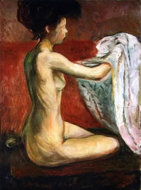 Seated Nude Against A Red Background by Edvard Munch