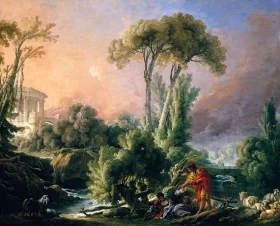 River Landscape with an Antique Temple 1762 by Francois Boucher