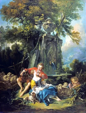 Pastoral with a Couple near a Fountain 1749 by Francois Boucher Pastoral with a Couple near a Fountain 1749 by Francois Boucher