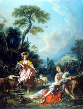 Pastoral with a Bagpipe Player 1749 by Francois Boucher Pastoral with a Bagpipe Player 1749 by Francois Boucher