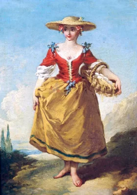 A peasant girl in a landscape carrying a basket of eggs by Francois Boucher A peasant girl in a landscape carrying a basket of eggs by Francois Boucher