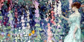 Hollyhocks by Frederick Carl Frieseke