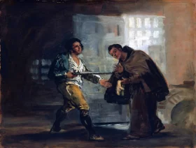 Friar Pedro offers shoes to el Maragato and Prepares to Push Aside his gun 1806 by Francisco Goya Friar Pedro offers shoes to el Maragato and Prepares to Push Aside his gun 1806 by Francisco Goya