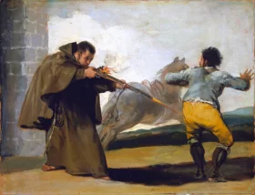 Friar Pedro shoots El Maragato as his horse runs off 1806 by Francisco Goya Friar Pedro shoots El Maragato as his horse runs off 1806 by Francisco Goya
