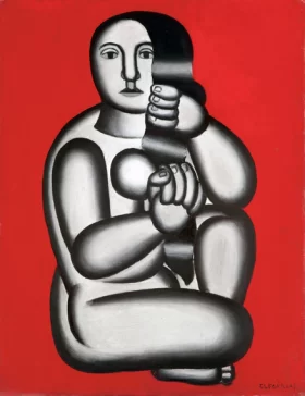Femme sur fond rouge, femme assise by Fernand Leger