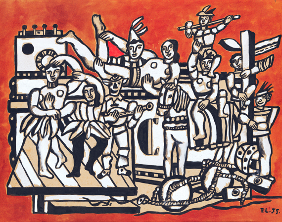 Grand parade with red background by Fernand Leger, oil painting reproduction on canvas Grand parade with red background by Fernand Leger