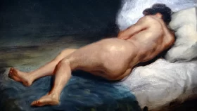 Woman Lying Naked Back View by Eugene Delacroix