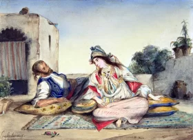 A Moroccan Couple on their Terrace by Eugene Delacroix A Moroccan Couple on their Terrace by Eugene Delacroix