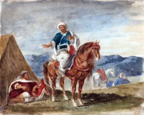 Three Arab Horsemen at an Encampment by Eugene Delacroix Three Arab Horsemen at an Encampment by Eugene Delacroix